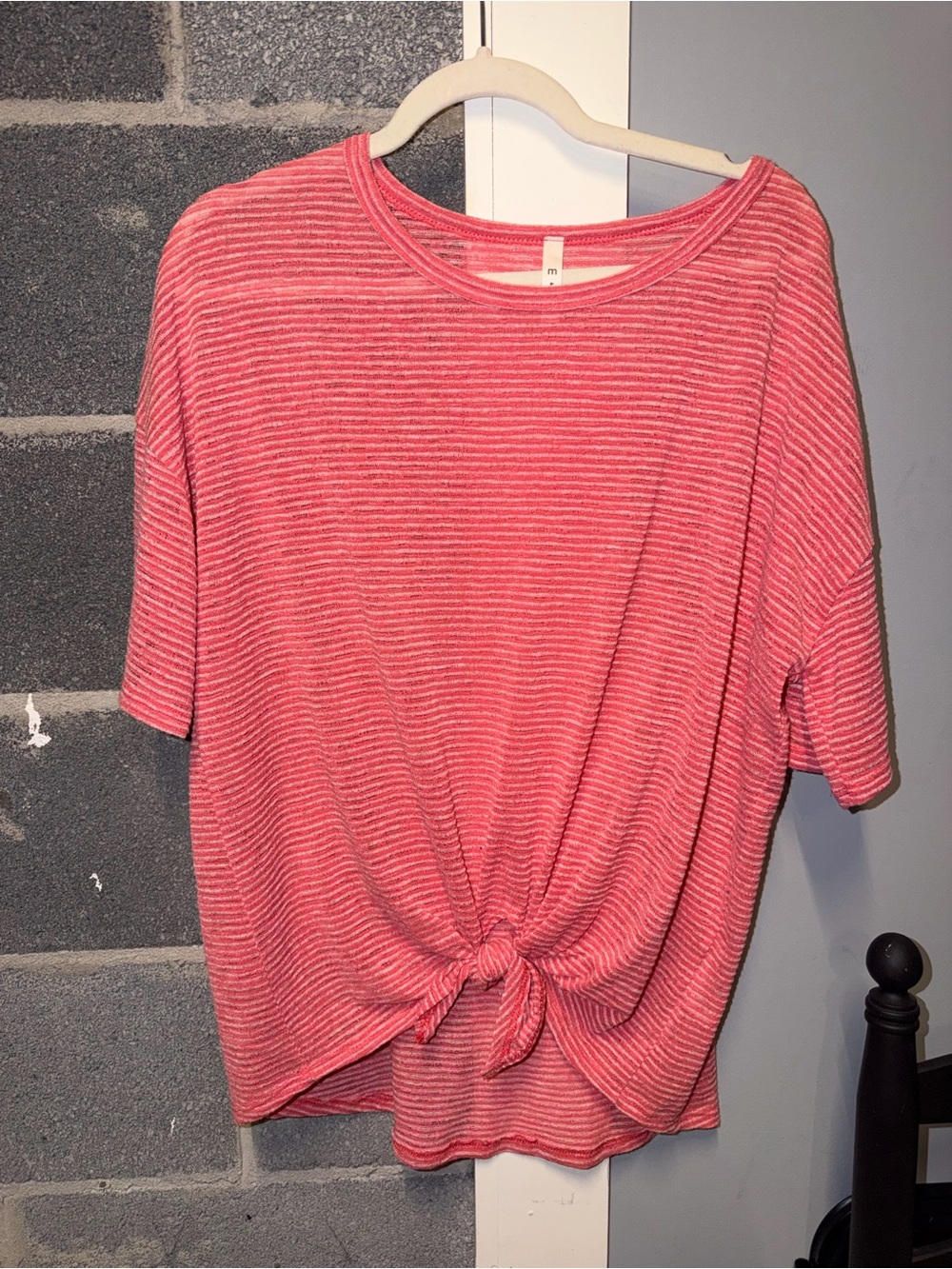 mts Pink Striped Tie-Front Short Sleeve Top